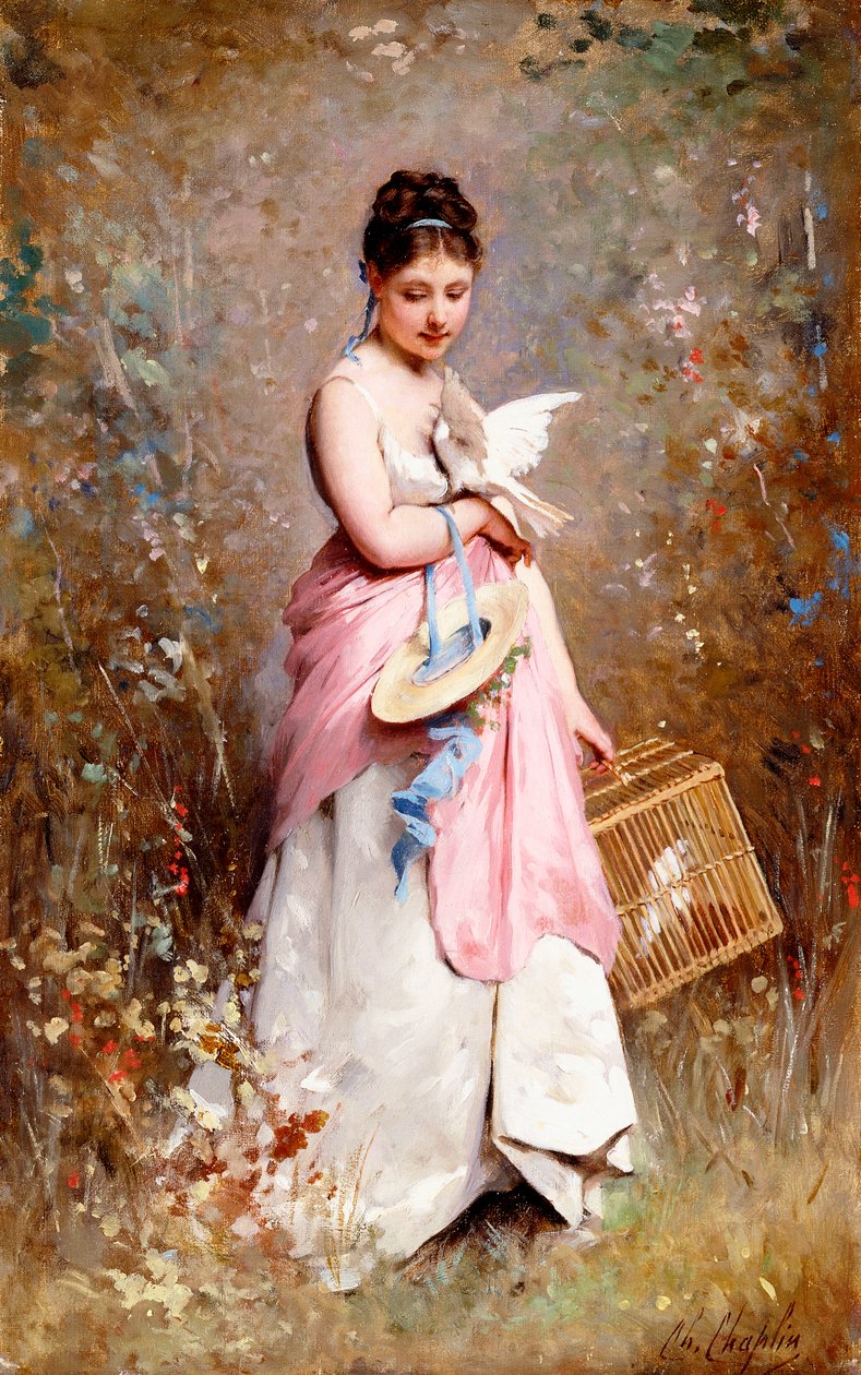 Ung pige med duer, af Charles Joshua Chaplin