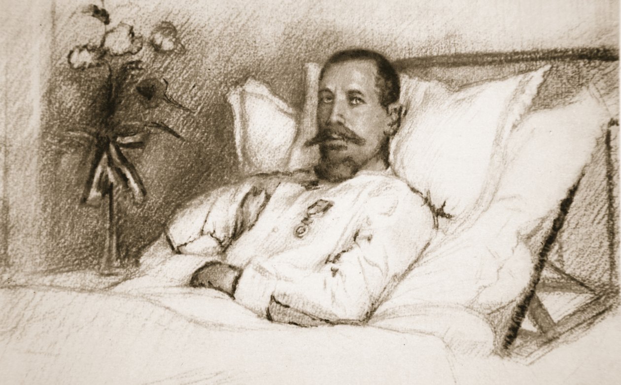 En leder, hvis sårede Sir Ian Hamilton har kaldt en katastrofe: General Gouraud, på hospitalet i Paris, fra The Illustrated War News, 1915 litho af Charles Jules Duvent