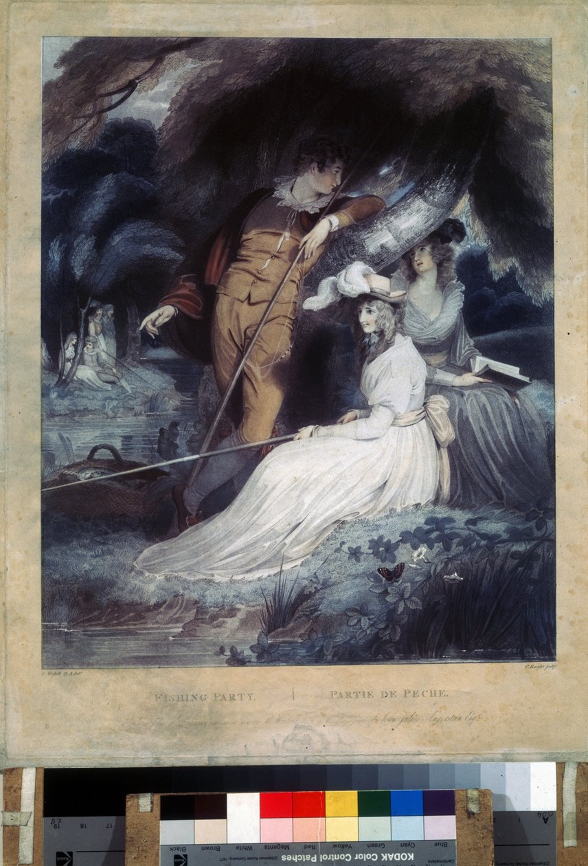 ""La partie de peche"" (Fiskefest) ung borgerlig i søndagstøj med fiskestænger. Litografi af Charles Knight (1743-1826) Pushkin Museum, Moskva af Charles Knight