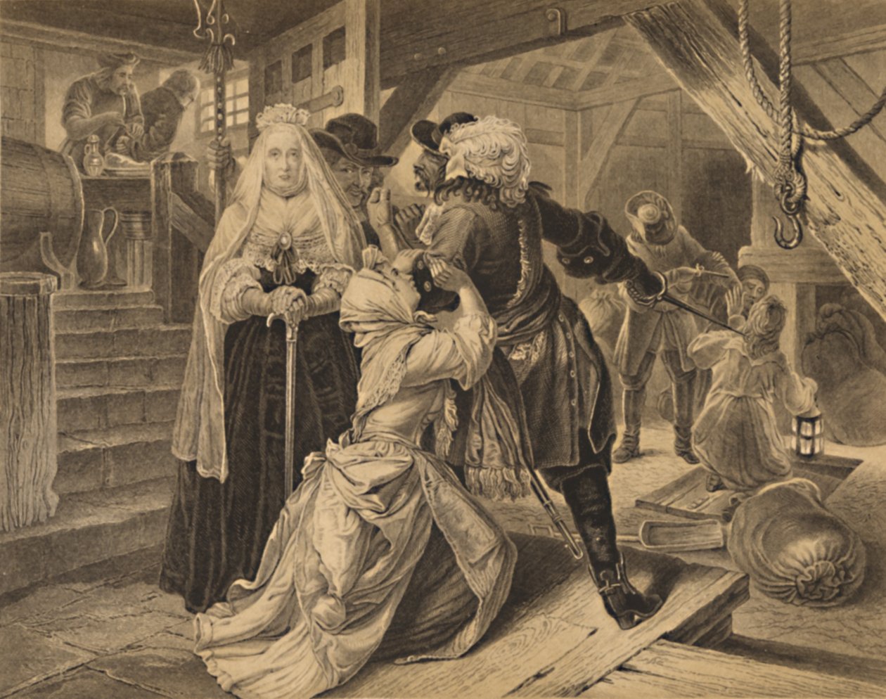Anholdelse af Alice Lisle for at beskytte flygtninge fra slaget ved Sedgemoor, 1685, 1886 af Charles Lawrie