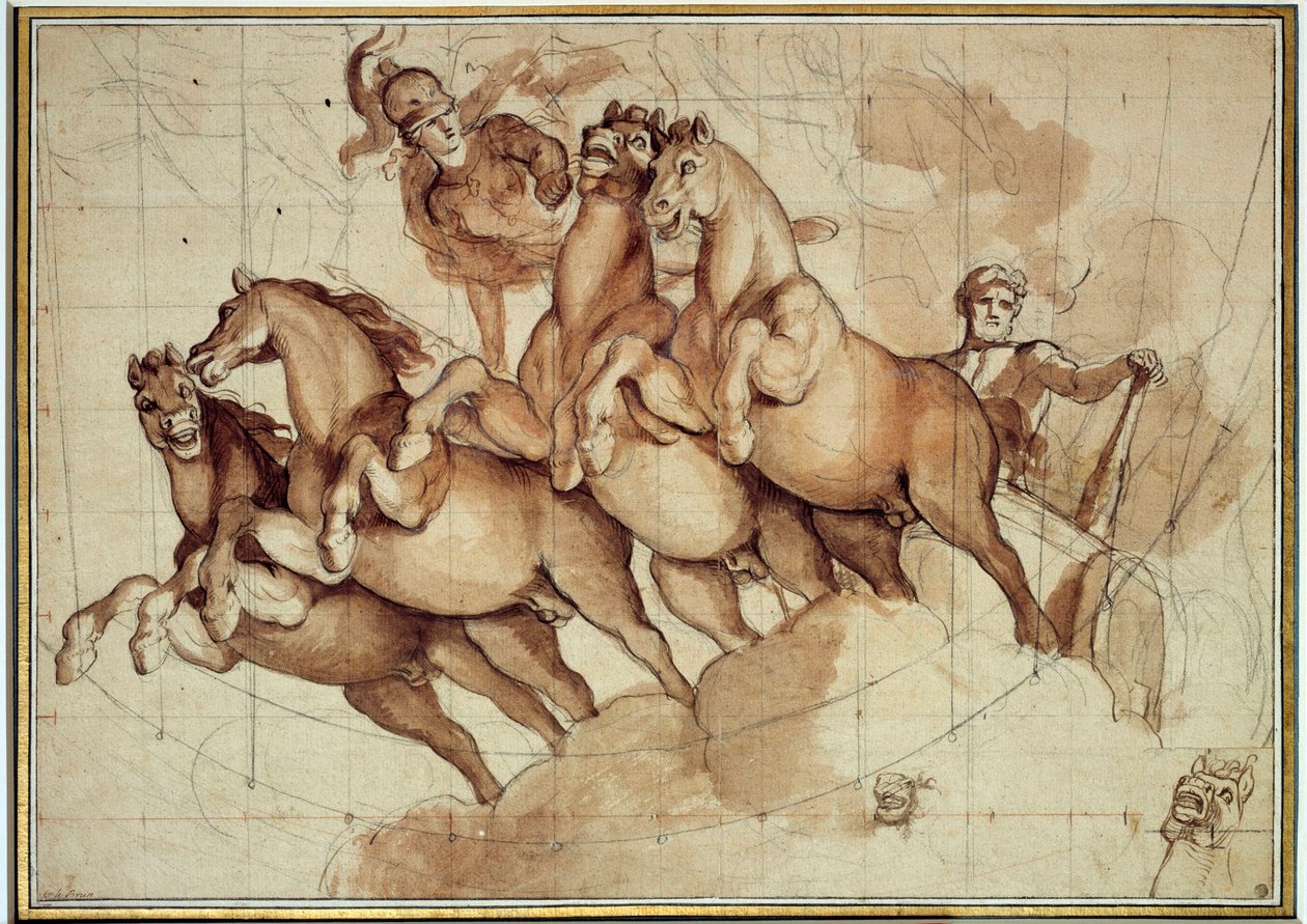 Apotheosis of Hercules Sanguine vask og sort blæk af Charles Lebrun (Le Brun) (1619-1690) 17th century Sun. 0,32x0,45m. Paris, Louvre-museet af Charles Le Brun