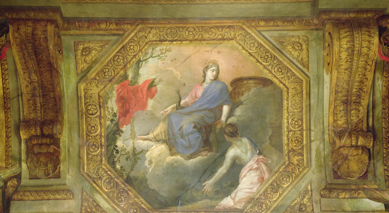 Loft på Hôtel de La Rivière detalje af Psyche, der tigger Juno, 1653 olie på lærred af Charles Le Brun
