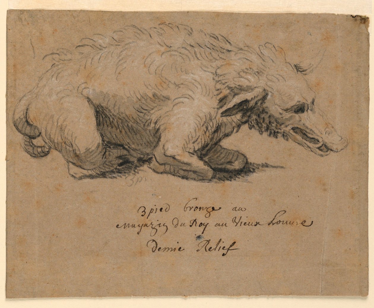 Tegning, fontænedesign med vildsvin, ca. 1670 af Charles Le Brun
