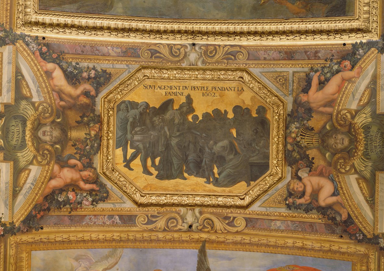 Hjælper folket under hungersnøden i 1662, loftmaleri fra Galerie des Glaces af Charles Le Brun