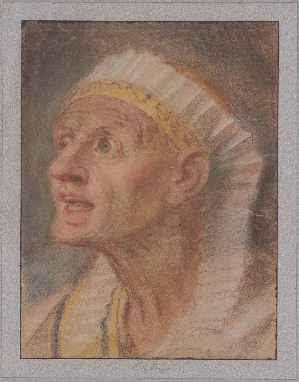 Hoved af en dronning med egyptisk hovedprydelse fra „Dronningerne ved Alexander den Stores fødder“ af Charles Le Brun