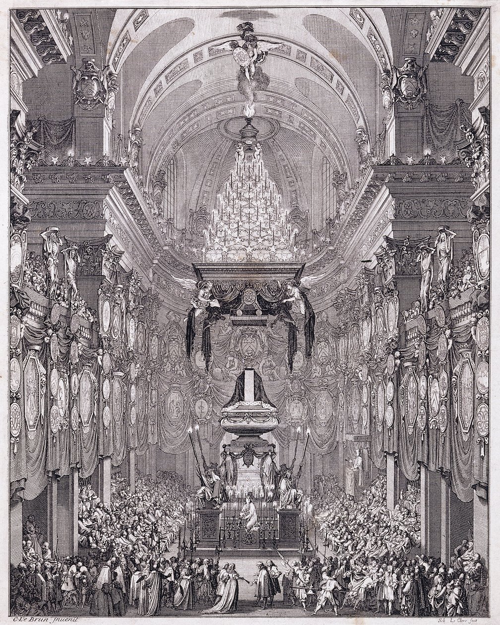 Mausoleum for Oratoire du Louvre, Rue Saint-Honore, til minde om den franske statsmand Pierre Seguier, maj 1672, ca. 1770-1780 (gravering) af Charles Le Brun
