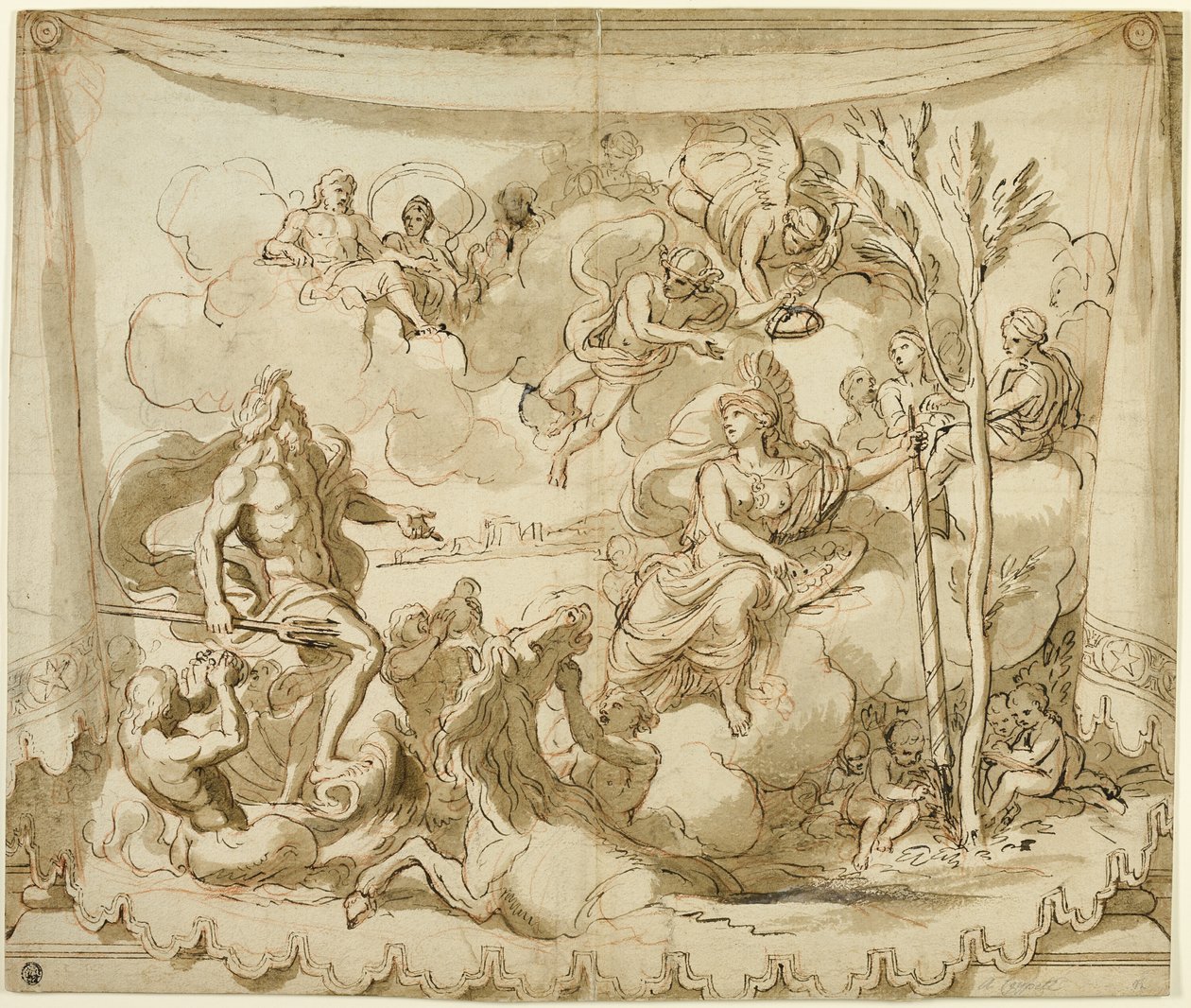 Neptun og Minerva diskuterer grundlæggelsen af Athen af Charles Le Brun