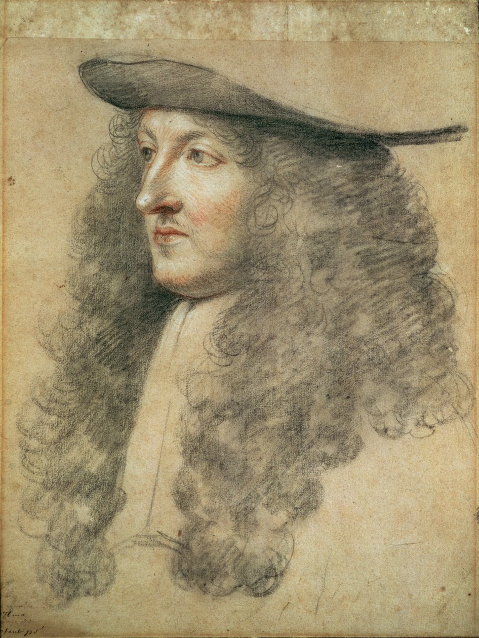 Portræthoved af kong Ludvig XIV, ca. 1663 (sort, rød og hvid kridt på papir) af Charles Le Brun