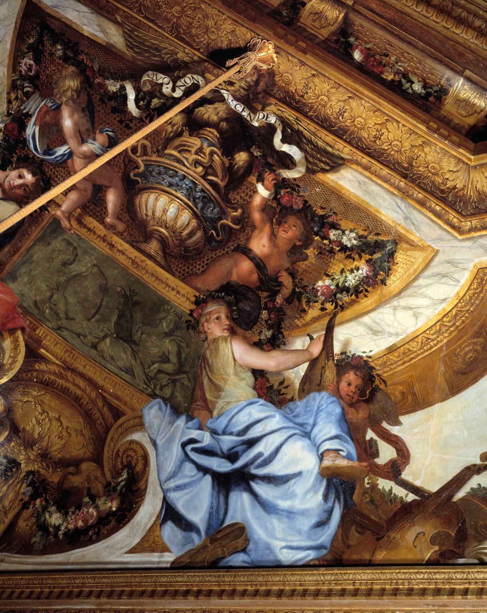 Salon des muses, detalje: musikken. Maleri i trompe l