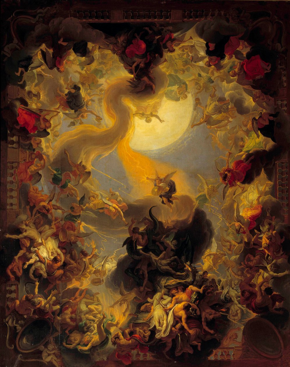 De oprørske engles fald. Maleri af Charles Lebrun (Le Brun) (1619-1690) af Charles Le Brun
