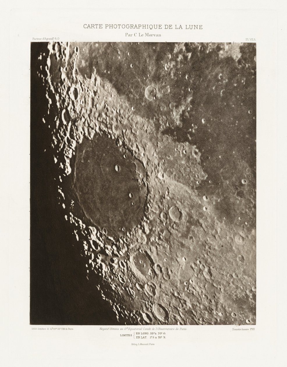 Carte photographique de la lune, planche VII.A (Fotografisk kort over månen, planche VII.A),11. oktober af Charles le Morvan