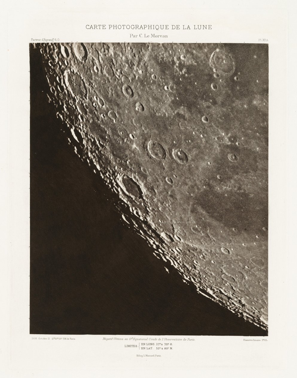 Carte photographique de la lune, planche XII.A (Fotografisk kort over månen, planche XII.A),11. oktober af Charles le Morvan