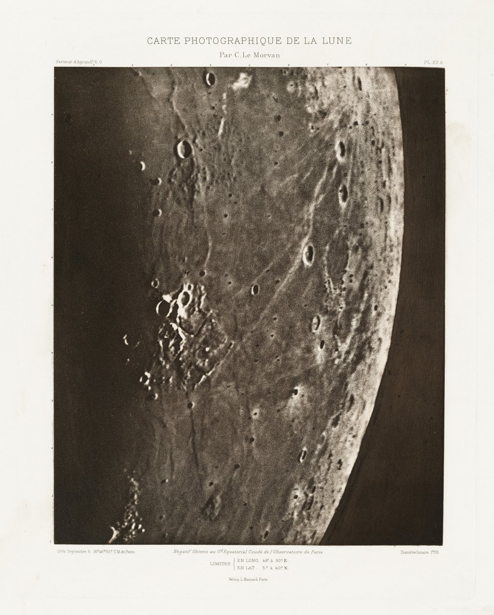 Carte photographique de la lune, planche XV.A (Fotografisk kort over månen, planche XV.A),5. september af Charles le Morvan