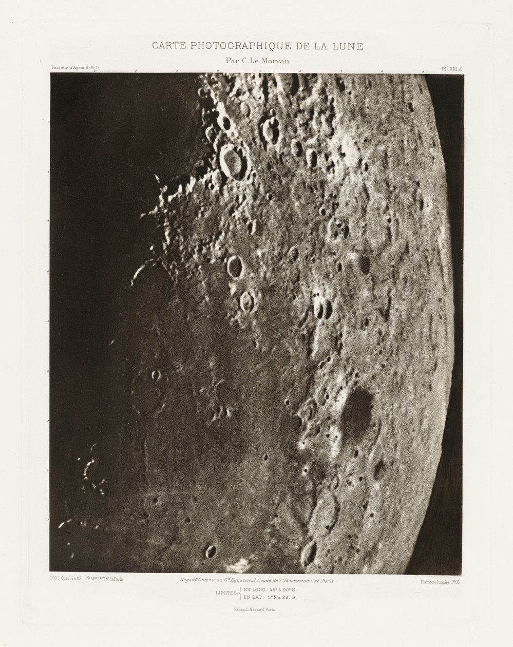 Carte photographique de la lune, planche XXI.A (Fotografisk kort over månen, planche XXI.A),23. oktober af Charles le Morvan