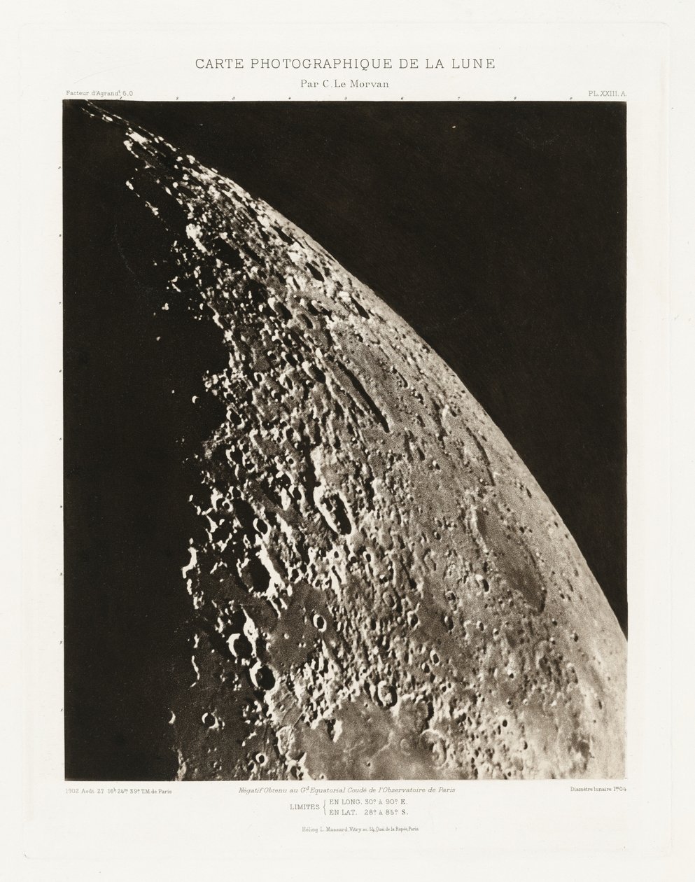 Carte photographique de la lune, planche XXIII.A (Fotografisk kort over månen, planche XXIII.A),27. august af Charles le Morvan
