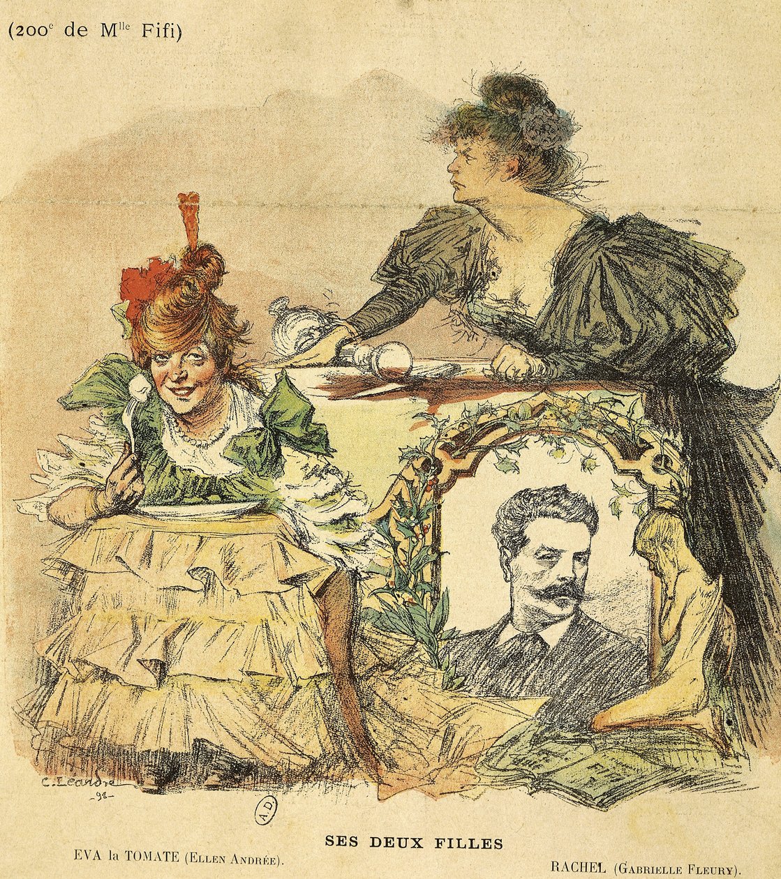 Tegnefilm for de to hundrede viser af Mademoiselle Fifi, fra romanen af Guy de Maupassant (1850-1893) (illustration) af Charles Leandre