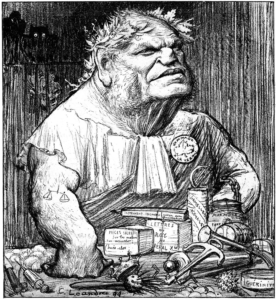 Tegneserie af Rene Berenger (1830 - 1915) i den satiriske avis "Le Rire" (stik) af Charles Leandre
