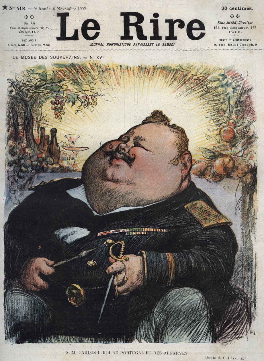 Charles I, konge af Portugal (1863-1908) - Carlos I, konge af Portugal og Algarves - Karikatur af Charles Leandre (1862-1934) i "The Rire"" af 8. november af Charles Leandre