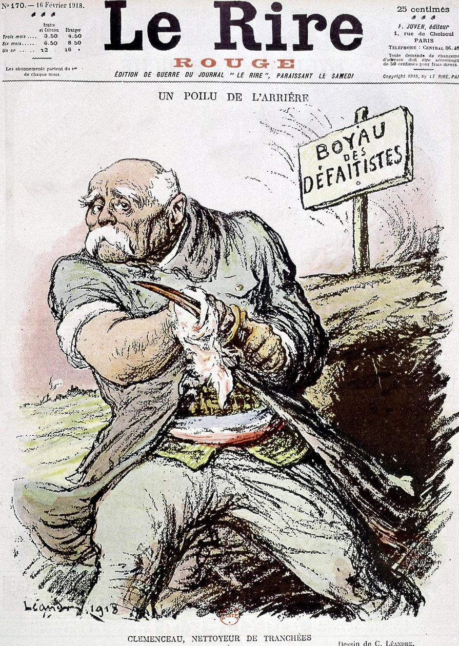 Georges Clemenceau (1841-1929) fransk politiker, tegneserie af Leandre, der viser ham som rengører af skyttegravene, offentliggjort i papiret "Le Rire" 16. februar 1918 af Charles Leandre