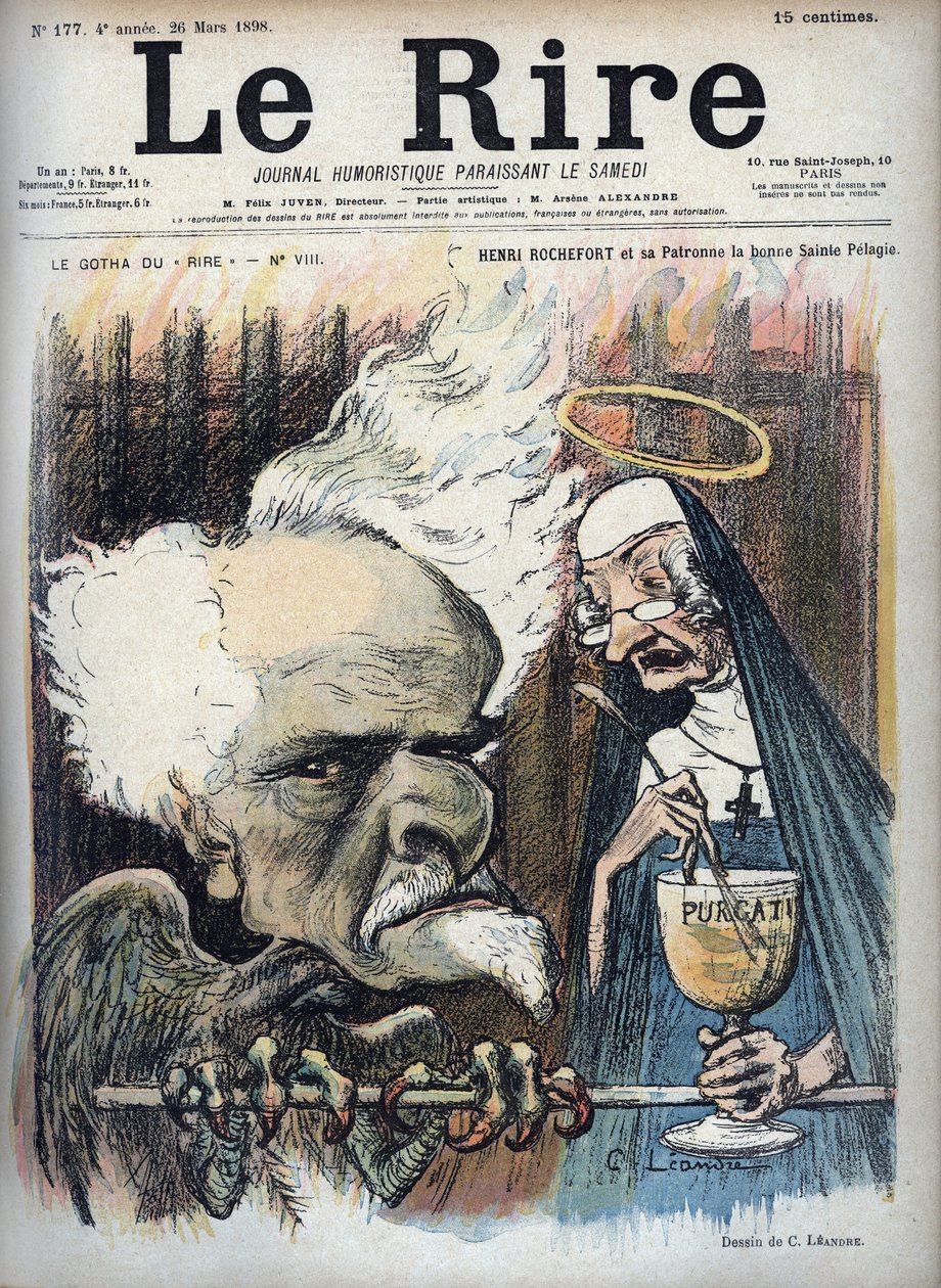 Henri Rochefort og hans skytshelgen den gode helgen Pelagie (Prison de la Sainte-Pelagie) - karikatur af Charles Leandre (1862-1934) i "" Le Rire"" af 26. marts 1898 af Charles Leandre