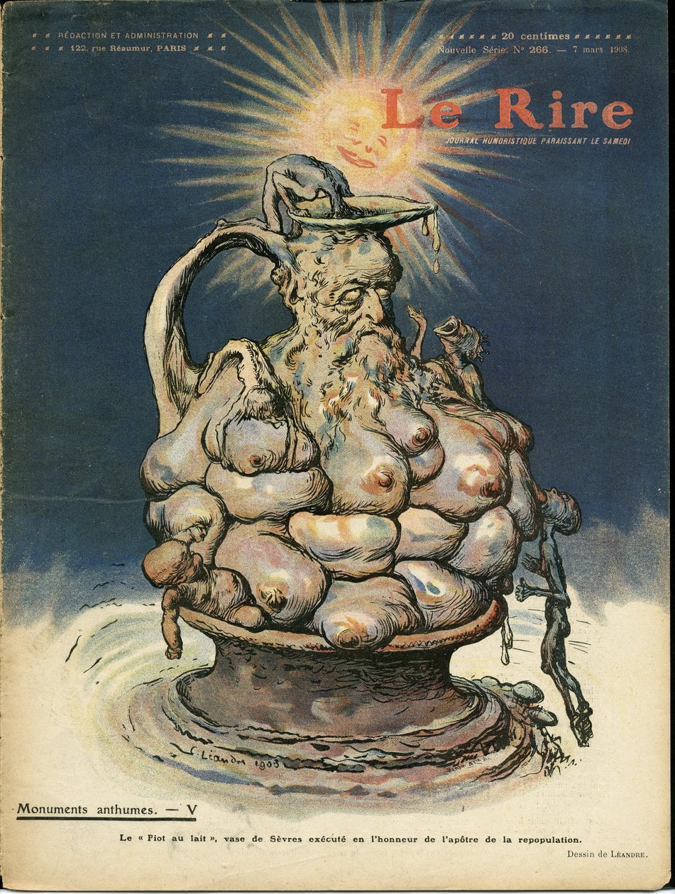Illustration af Charles Leandre (1862-1934) til forsiden af Le Lire, 07/03/08 - Skulpturstatue, barsel - Piot Edme (1828-1909) af Charles Leandre
