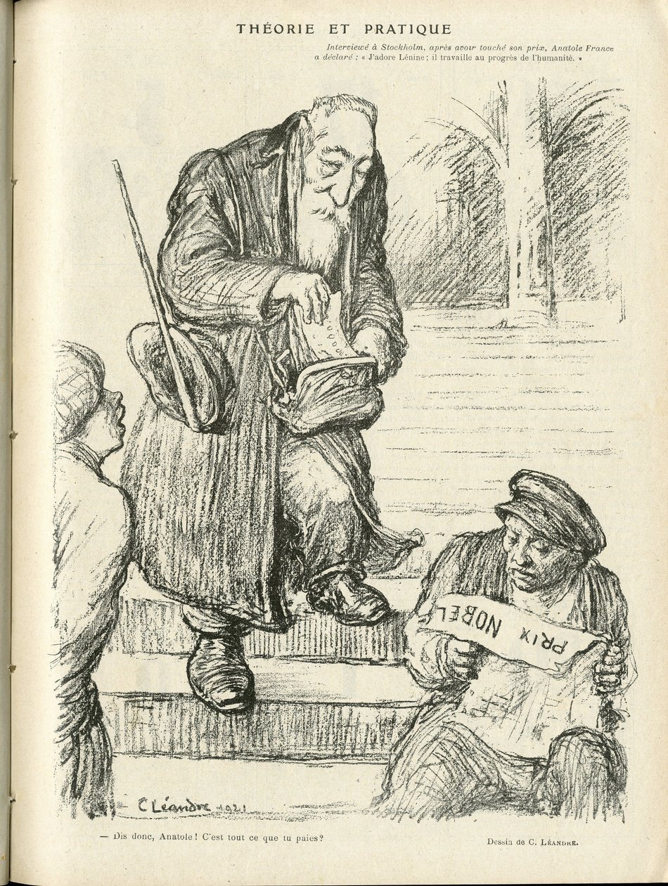 Illustration af Charles Leandre (1862-1934) i Le Rire, 31/12/21 - Teori og praksis - Nobelpris - Lenine, Frankrig Anatole af Charles Leandre