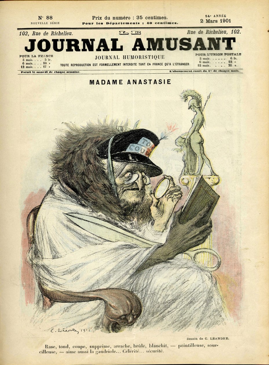 Illustration af Charles Leandre (1862-1934) til forsiden af Le Journal Fun af Charles Leandre