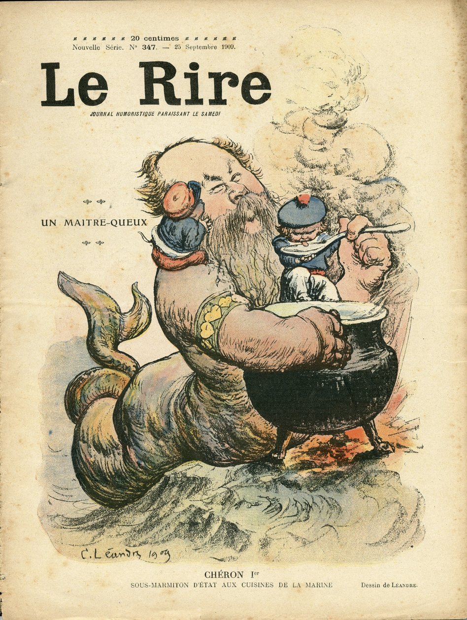 Illustration af Charles Leandre (1862-1934) til forsiden af ​​Le Rire, 25/09/09 - A master-queux - Marine Marine Marine Marine Balneaire - Cheron Henry (1867-1936), Sirene af Charles Leandre