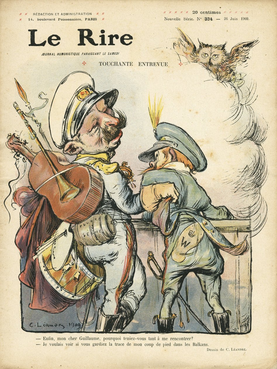 Illustration af Charles Leandre (1862-1934) til forsiden af Le Rire, 26/06/09 - Touchante interview - Musik, Guitar - William II, Nicolas II af Charles Leandre