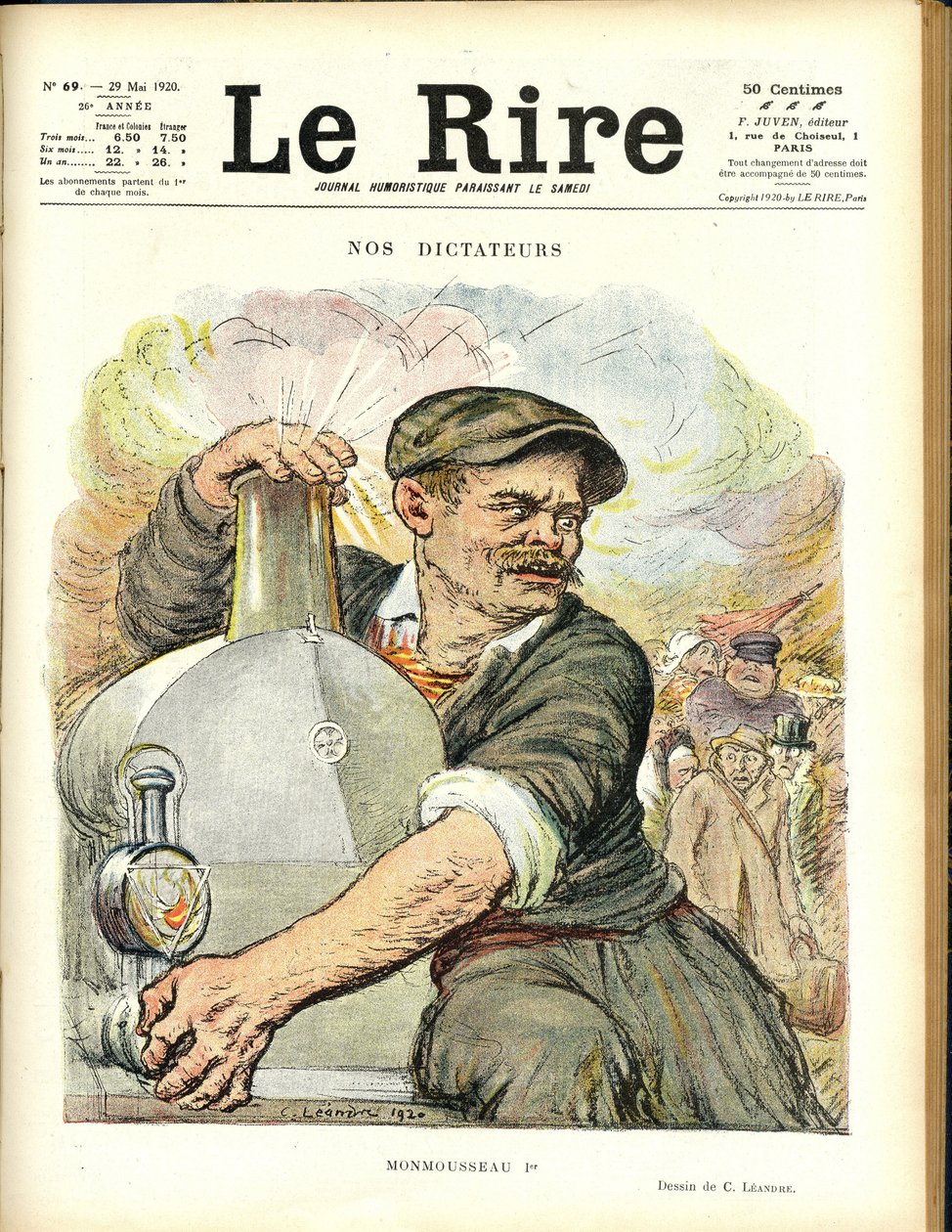 Illustration af Charles Leandre (1862-1934) til forsiden af Le Rire, 29/05/20 - Vores diktatorer - Togjernbanejernbane - Gaston Monmousseau (1883-1960) af Charles Leandre