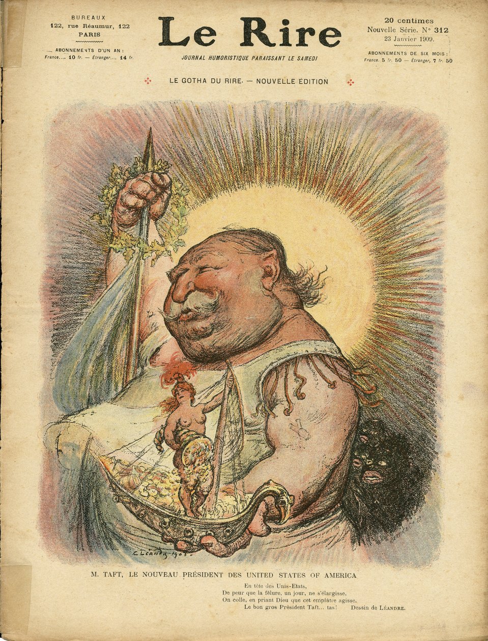 Illustration af Charles Leandre (1862-1934) til forsiden af ​​Le Rire, nr. 312, 23/01/09 - Amerikas Forenede Stater Amerikas Forenede Stater - William Howard Taft (1857-1930), præsident af Charles Leandre