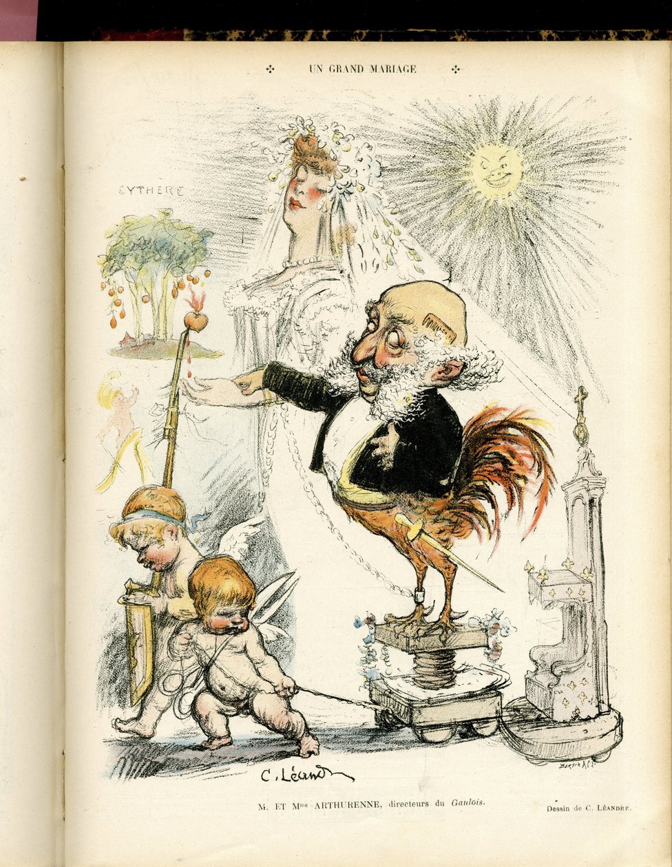 Illustration af Charles Leandre (1862-1934) i Le Rire, 22/10/04 - Et storslået ægteskab - Ægteskab - Hane, Meyer Arthur - Animalisering af Charles Leandre