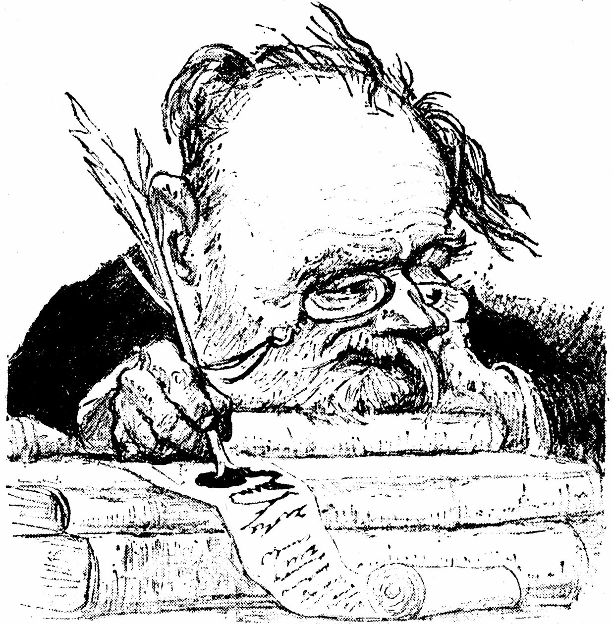 Portrætladning af Emile Zola skrevet af, billede i Le Rire af Charles Leandre