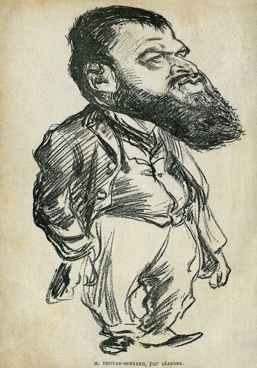 Portræt af Bernard Paul dit Tristan-Bernard (1866-1947), fransk forfatter og komiker. Tegneserie af Charles Leandre (1862-1934), i "Tales of Pantruche and elsewhere" af Tristan Bernard, Petite Collection du "" Rire", Paris af Charles Leandre