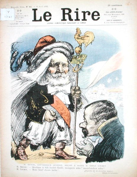 Modtagelse af præsident Emile Loubet (1838-1929) af Algeriets generalguvernør, A.J.P. Revoil, karikatur fra 