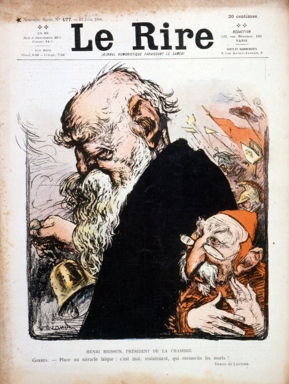 Satirisk illustration af Eugene Henri Brisson forside af Le Rire 1906 (gravering) af Charles Leandre