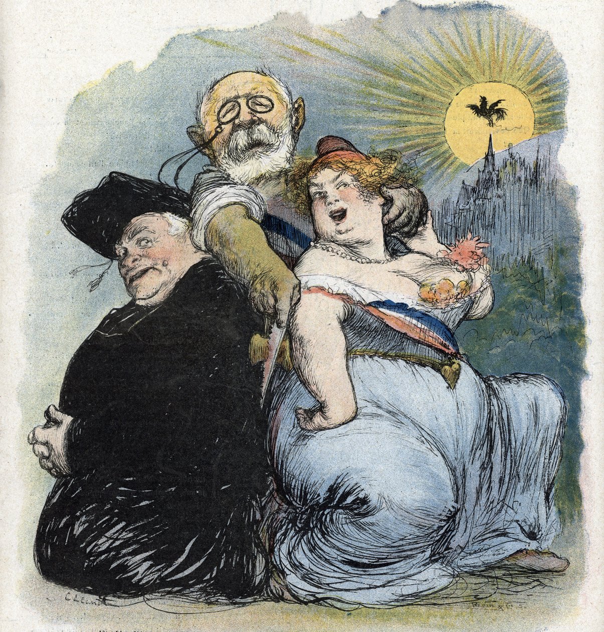 Adskillelse fra kirke og stat: "" den franske politiker Jean-Bienvenu Martin (Bienvenu-Martin) (1847-1943), minister for offentlig undervisning, kunst og gudstjeneste, der desperat søger at adskille kirken som en præst i Frankrig (fransk adskillelse) af ch af Charles Leandre