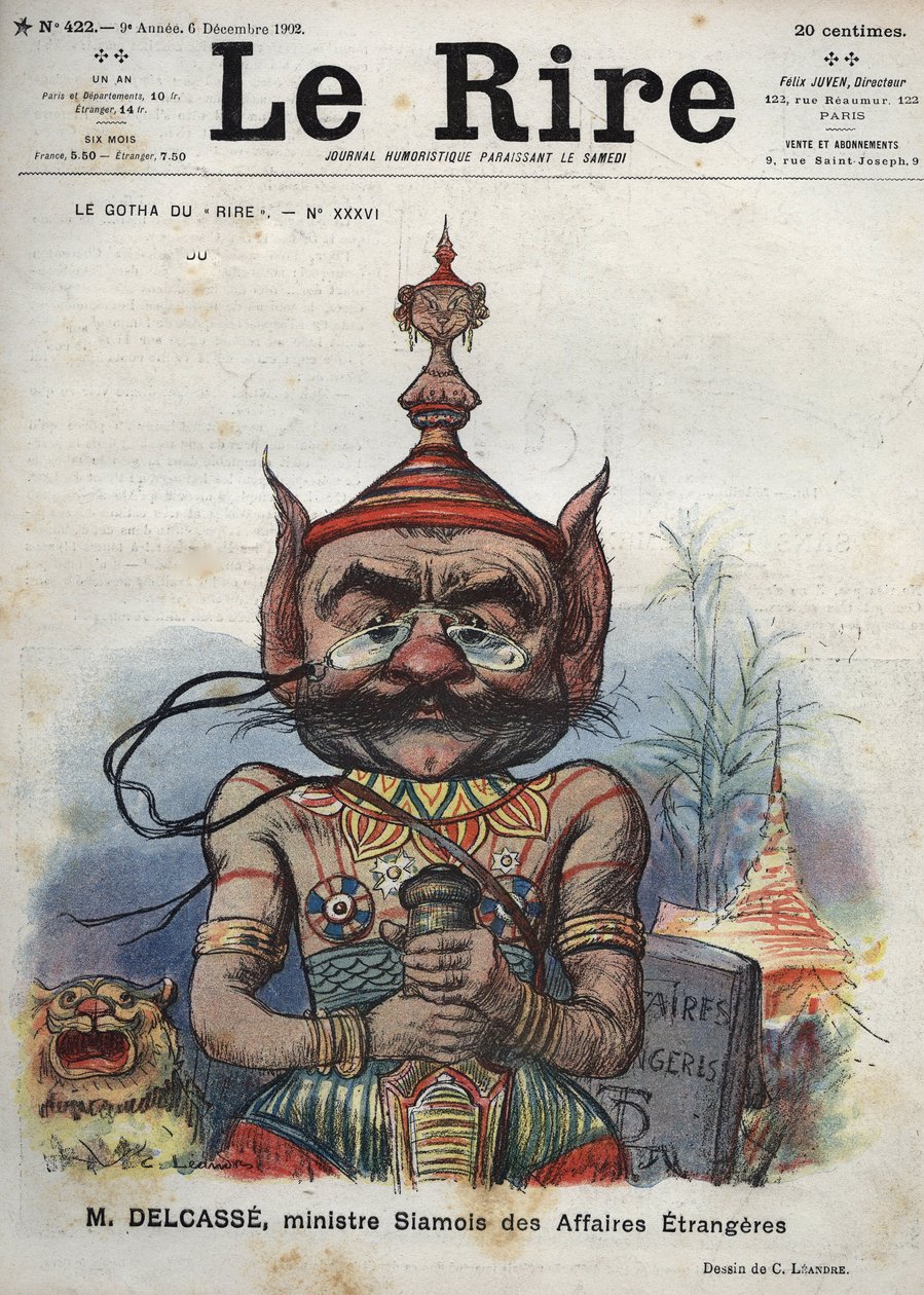 Theophile Delcasse (1852-1923), fransk politiker - Latterens Gotha, nr. XXXVI, M. Delcasse, Siamesisk udenrigsminister - Tegneserie af Charles Leandre - (6. december 1902) af Charles Leandre