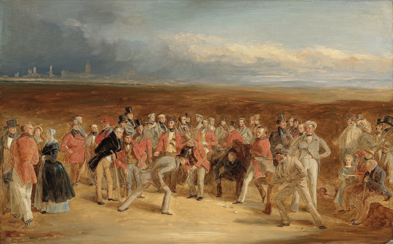 Den færdige skitse til The Golfers: A Grand Match spillet på St. Andrews Links af Sir David Baird, Bt. og Sir Ralph Anstruther, Bt. af Balcaskie, mod Major Playfair og John Campbell, Esq., af Glensaddell, i 1850 af Charles Lees