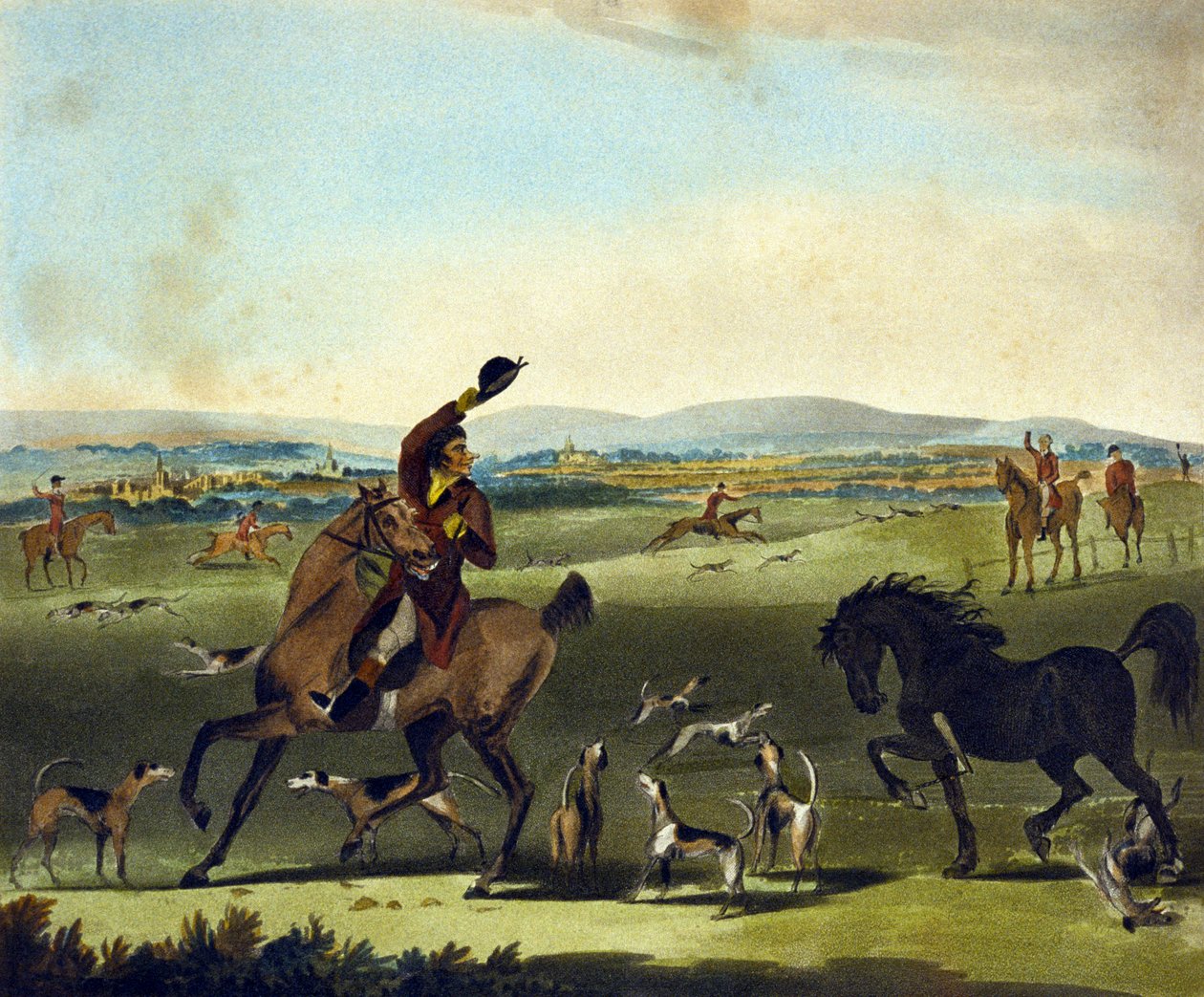 En check, fra The Pytchley Hunt, indgraveret af F. Jukes (1845-1879) af Charles Lorraine (after) Smith