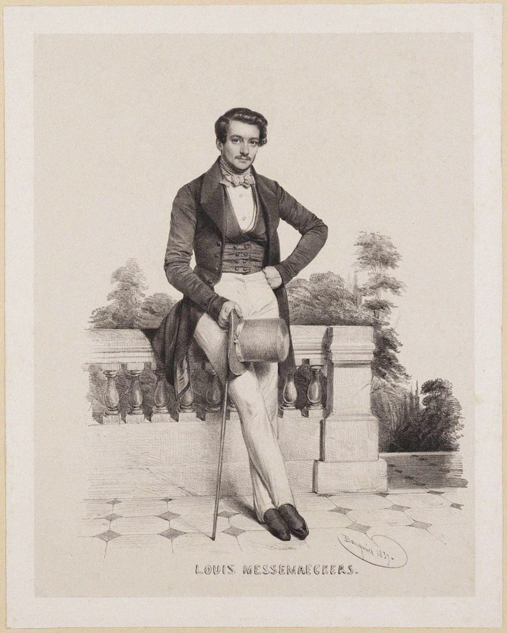 Portræt af komponisten Louis Messemaeckers 1809-1889, 1837. af Charles Louis Baugniet