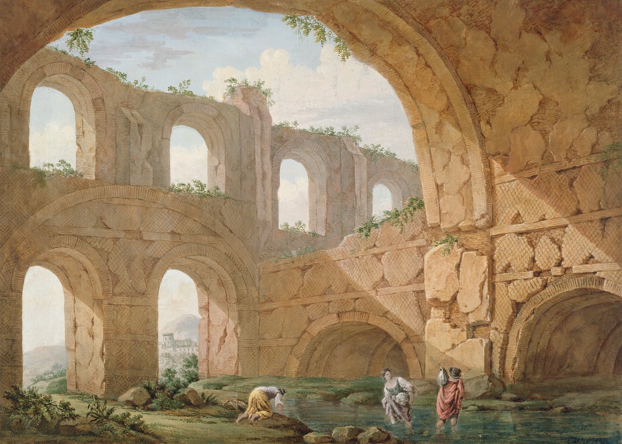 Hadrians villa, nær Tivoli (pen og gouache på papir) af Charles Louis Clerisseau
