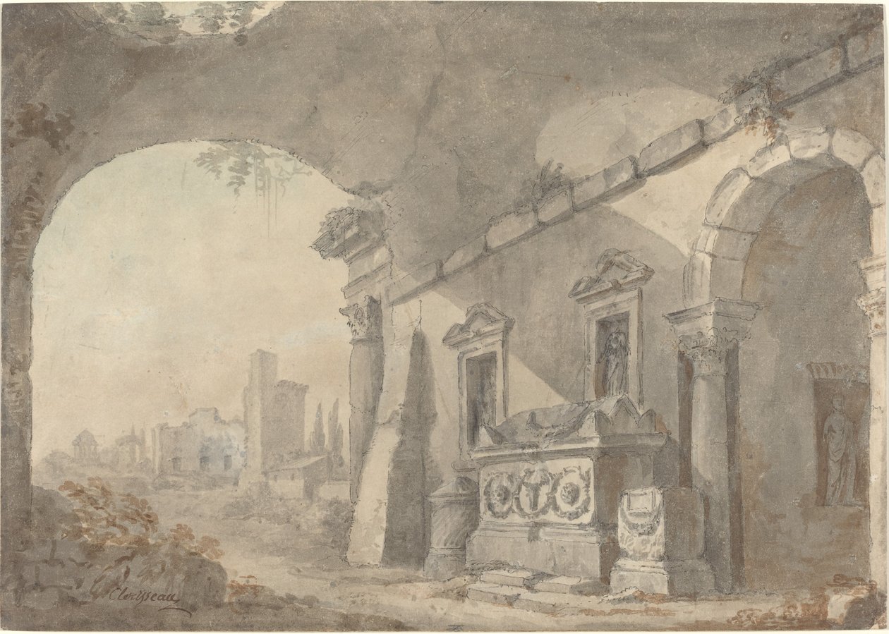 Romerske ruiner med en grav af Charles Louis Clerisseau
