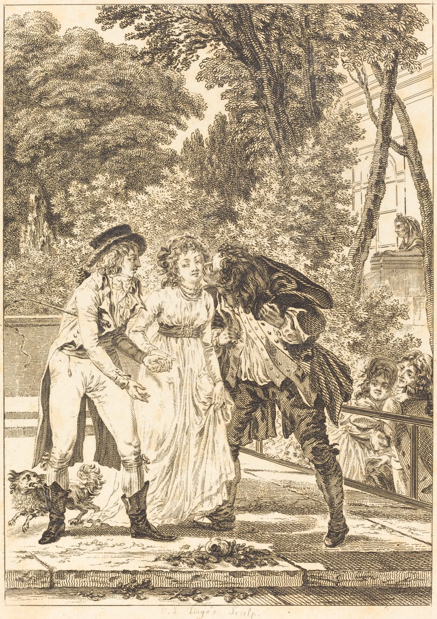 Kysset vendte tilbage: Kysset vendte tilbage af Charles Louis Lingée after Jacques Louis François Touzé