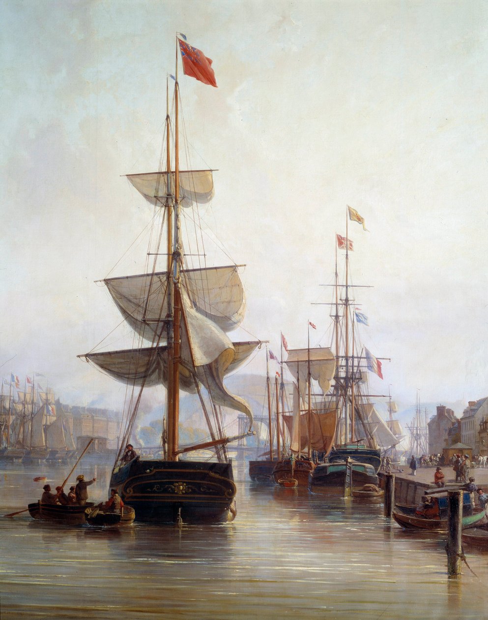 Skib i havnen i Rouen i 1855 Detalje. Maleri af Charle Louis Mozin (1806-1862) 1855 Rouen, Musee des Beaux Arts af Charles Louis Mozin