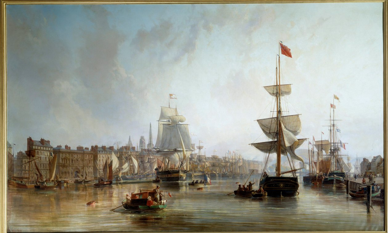 Port of Rouen i 1855 Maleri af Charles Louis Mozin (1806-1862) 1855 Søn. 1,77x2,87 m Rouen, Musee des Beaux Arts af Charles Louis Mozin