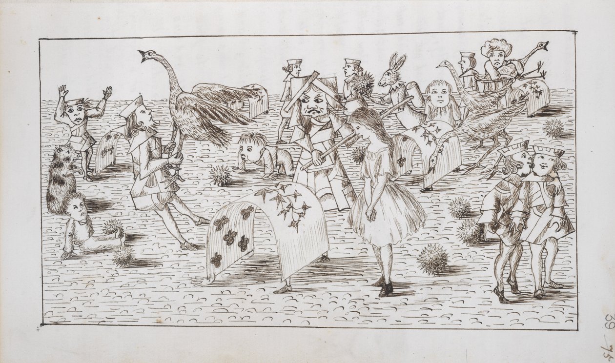 Alice og den røde dronning spiller kroket, illustration fra kapitel IV af 