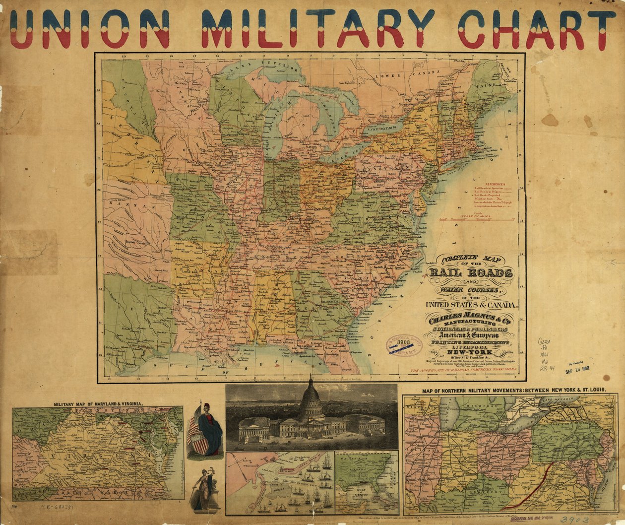 Komplet kort over jernbaneveje og vandløb i USA og Canada. LOC 98688331 af Charles Magnus