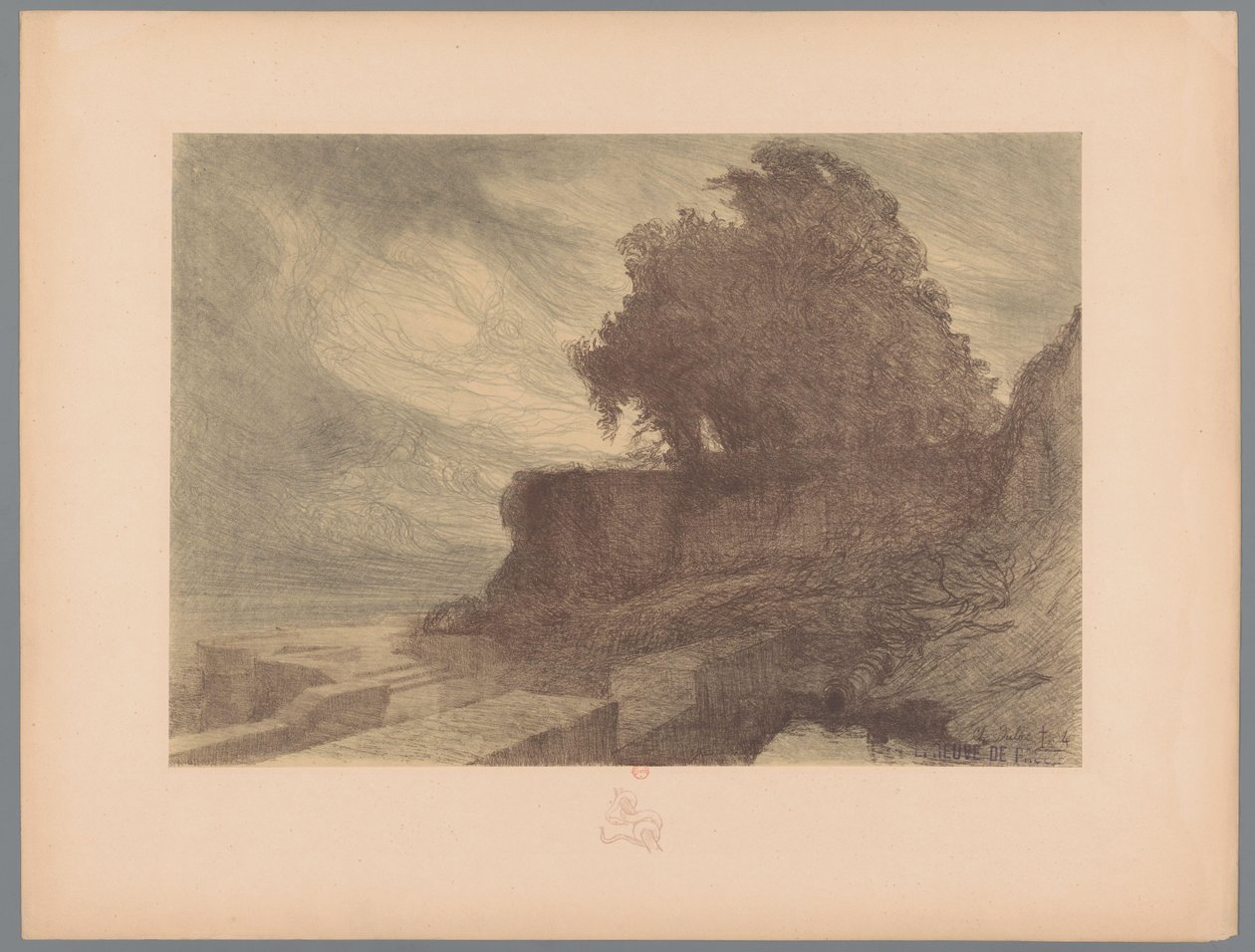 Ruin af en bastion med en kanon og et træ Landskaber (serietitel) Suite des Paysages (serietitel) af Charles Marie Dulac