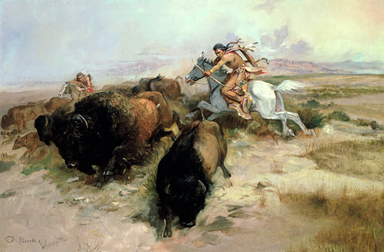 Bøffeljagt, 1897 af Charles Marion Russell